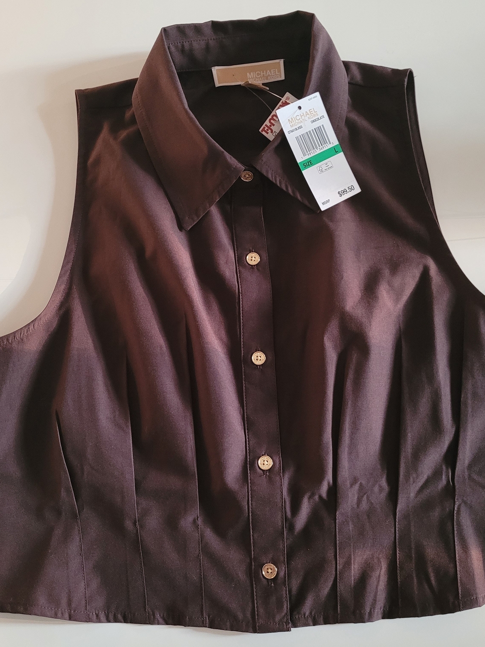 Michael Kors Sleeveless Button-Front Top in Dark Brown - Picture 9 of 9